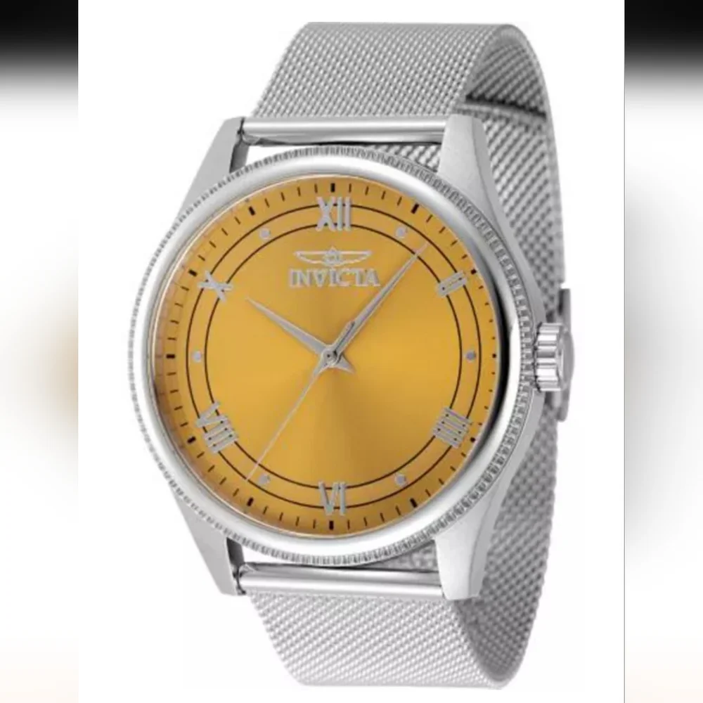New w/Box The Invicta Celestial Harbor Quartz Yellow Dial Men's Mesh Watch 48481
